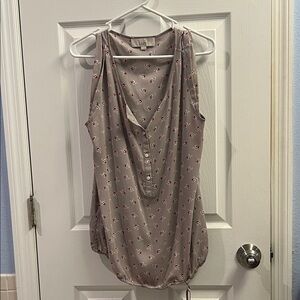 LOFT Floral Button-Front Blouse - Gray